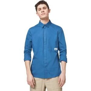 NWT OAKLEY Workwear Patch Long Sleeve Woven Shirt Size Large Interstellar Blue